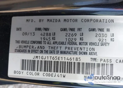 2014 Mazda Mazda6 I Touring z USA, uszkodzony, nr VIN JM1GJ1T65E1146185